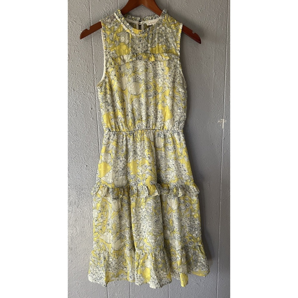Monteau Los Angeles Floral Tiered Yellow Sleeveless Midi Dress Women's Size M